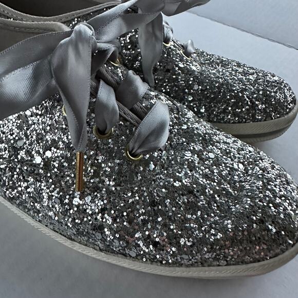 6.5 Kate Spade x Keds Glitter Sneakers Silver Sparkle Shoe Bridal Party Glam NYE - Picture 2 of 10